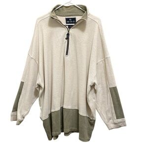 Men’s Mac Sport Cream and Green Zip Up Sweater with Relaxed Fit 4 X
